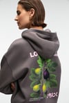 YANMESA Kadın Oversize Baskı Ve Nakış Detaylı Uzun Kollu Kapüşonlu Antrasit Sweatshirt