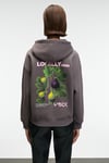 YANMESA Kadın Oversize Baskı Ve Nakış Detaylı Uzun Kollu Kapüşonlu Antrasit Sweatshirt