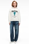 YANMESA Kadın Oversize Baskı Ve Nakış Detaylı Uzun Kollu Kapüşonlu Beyaz Sweatshirt