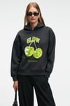 YANMESA Kadın Oversize Baskı Ve Nakış Detaylı Uzun Kollu Kapüşonlu Koyu Antrasit Sweatshirt