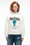 YANMESA Kadın Oversize Baskı Ve Nakış Detaylı Uzun Kollu Kapüşonlu Beyaz Sweatshirt