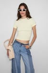 ZOLEN Kadın Yumuşak Ve Esnek Kumaşlı Organik Pamuklu Kısa Kollu Crop Sarı T-Shirt