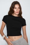 ZOLEN Kadın Yumuşak Ve Esnek Kumaşlı Organik Pamuklu Kısa Kollu Crop Siyah T-Shirt