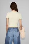 ZOLEN Kadın Yumuşak Ve Esnek Kumaşlı Organik Pamuklu Kısa Kollu Crop Sarı T-Shirt