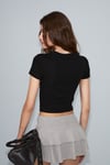 ZOLEN Kadın Yumuşak Ve Esnek Kumaşlı Organik Pamuklu Kısa Kollu Crop Siyah T-Shirt