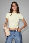 ZOLEN Kadın Yumuşak Ve Esnek Kumaşlı Organik Pamuklu Kısa Kollu Crop Sarı T-Shirt