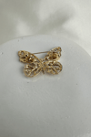 Altın Rengi Çiçek Detay Taşlı Kelebek Broş (4cm)
