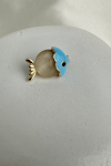 Altın Rengi Mavi Mineli Detay Balık Broş (2cm)