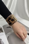 Altın Rengi Metal Detay Leopar Desen Bileklik (22cm)