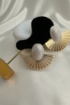 Altın Rengi Sedefli Mine Yelpaze Oval Taşlı Çivili Küpe (6cm*5cm)