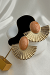 Altın Rengi Sedefli Mine Yelpaze Oval Taşlı Çivili Küpe (6cm*5cm)