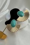 Altın Rengi Sedefli Mine Yelpaze Oval Taşlı Çivili Küpe (6cm*5cm)