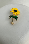 Altın Rengi Yaprak Detay Sarı Ay Çiçeği Broş (4cm)