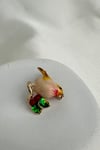 Altın Rengi Yaprak Kiraz Detay Kuş Broş (3cm)