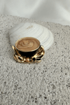 Altın Sarısı Kaşık Detay Mineli Kahve Fincanı Broş (3cm)