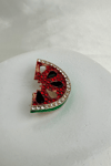 Altın Sarısı Kırmızı Taşlı Karpuz Broş (4cm)