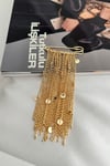Altın Sarısı Pul Detay Çoklu Zincir Çengelli İğne Broş (5*12cm)
