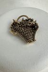 Altın Sarısı Renkli Çiçek Desenli Sepet Broş (4cm)
