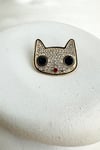 Altın Sarısı Taş Detay Kedi Broş (3cm)