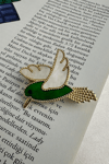 Atın Rengi Yeşil Beyaz Sedef Detay Kuş Broş (4cm)