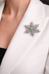Çok Taşlı Işıltılı Kar Tanesi İğneli Broş (4cm)