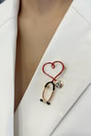 Doktor-Hemşire Kırmızı Kalp Mineli Seteskop Broş (4cm)