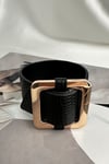 Dokulu Siyah Deri Metal Toka Detay Bileklik (25cm)