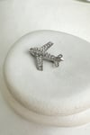 Gümüş Rengi Taş Detay Uçak Broş (4cm)