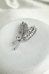 Gümüş Rengi Taş Detay Yaprak Broş (6cm)