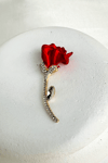 Işıltılı Taşlı Kırmızı Gül Broş (6cm)