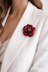 Kırmızı Mineli Zarif Gül Broş (3cm)
