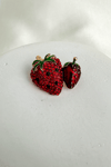 Kırmızı Taş Detay Mineli İkili Çilek Broş (3cm)
