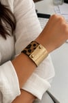 Leopar Desenli Gold Detaylı Geniş Tasarım Bileklik (21cm)
