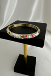 Özel Seri Mineli Oval Detaylar Taşlı Kelepçe Bileklik (Çapı:6cm)