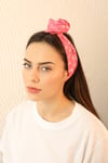 Pembe Çiçek Desenli Telli Saç Bandı