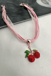 Pembe İpli Kiraz Figürlü Halhal (Ölçü:20+5 cm)