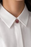 Pembe Kristal Taşlı Çiçek Tasarımlı Gömlek Kol Düğmesi Broş (2 cm)