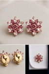 Pembe Kristal Taşlı Çiçek Tasarımlı Gömlek Kol Düğmesi Broş (2 cm)