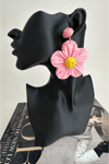 Rafya Bohem Tarzı Sallantılı Çiçek Küpe (7cm)