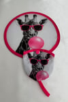 Sakız Balonlu Zürafa Baskılı Katlanabilir Çantalı Yuvarlak Yelpaze (21*21)