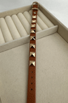 Sarı Metal Zımba Detay Deri Bileklik (24cm)