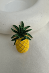 Sarı Mineli Taşlı Yaprak Detay Ananas Broş (4cm)