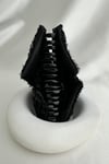Saten Üzeri Siyah Pul Detay Üçgen Tasarım Kıskaç Toka (14cm)