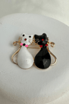 Siyah Beyaz Mineli Papyon Detay İkili Kedi Broş (4cm)