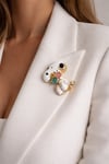 Taşlı Çiçek Detay Sevimli Snoopy Köpek Broş (3cm)