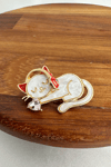 Tek Taş Detay Müzik Dinleyen Sevimli Kedi Broş (4cm) 