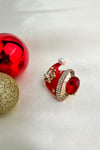 Yılbaşı Özel Taş İşlemeli Kırmızı Noel Şapka Broş(3cm)