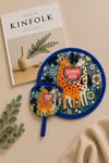 Zürafa Desenli Summer Love Baskılı Katlanabilir Çantalı Yelpaze 