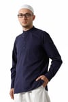 Erkek %100 Pamuk Vual Rahat Kesim Hakim Yaka Yarım Pat Lacivert Hac Umre Gömlek
