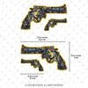 GLD17 Altın Seri Gangsta Motifli Pistol Etiketi Simetrik Dörtlü Set